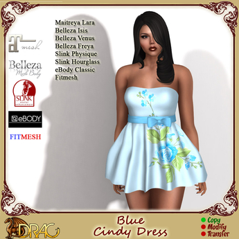 Second Life Marketplace - [Drac] Cindy Dress - Blue Flowers - maitreya